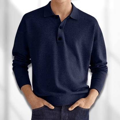 Langærmet poloshirt i merino-look til mænd