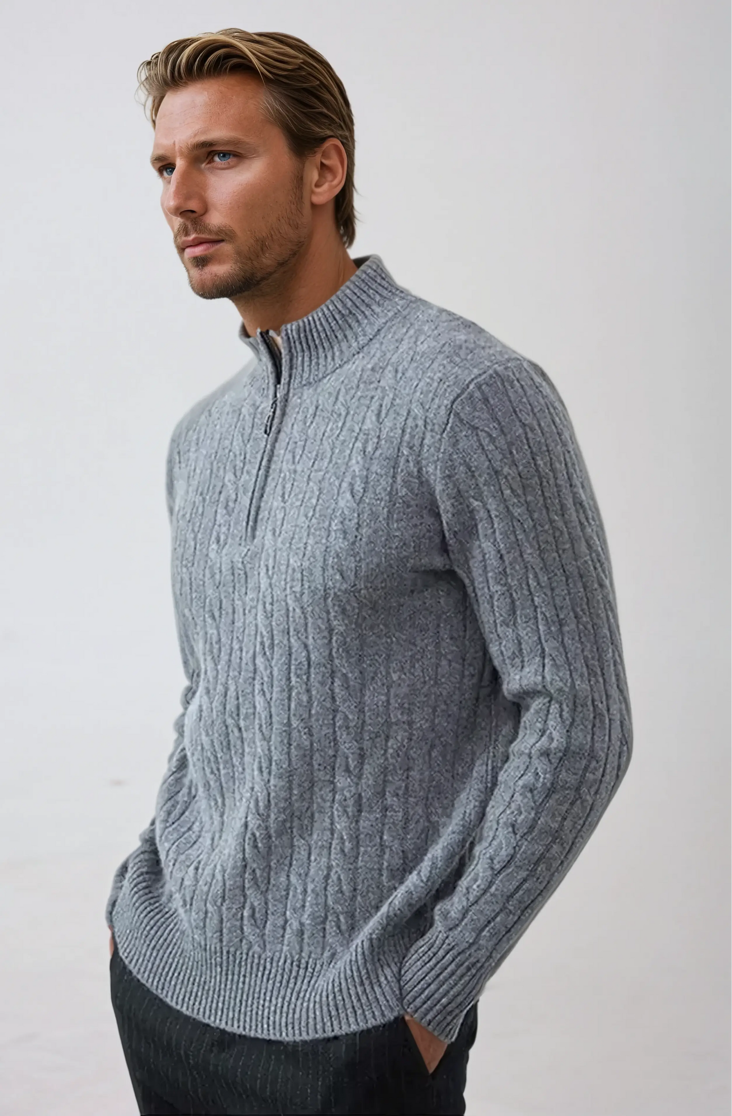 Grå tyk sweater med lynlås