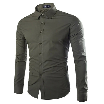 Herre slim fit skjorte med lange ærmer og knapper