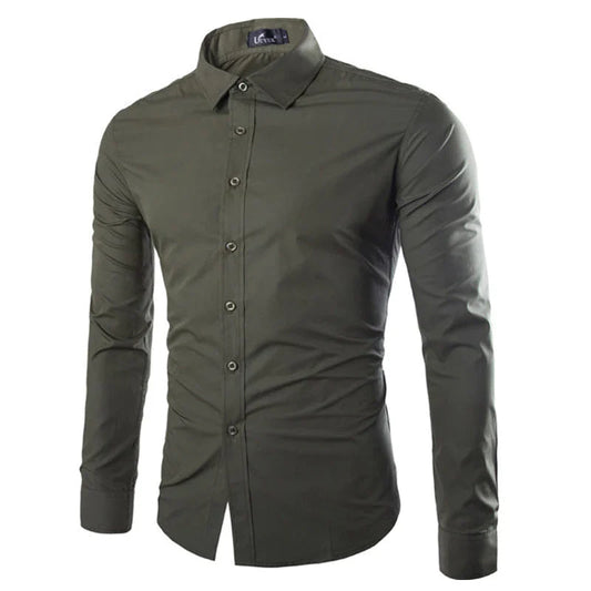 Herre slim fit skjorte med lange ærmer og knapper