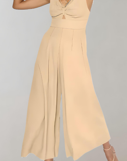 Jumpsuit med V-hals og brede ben til kvinder