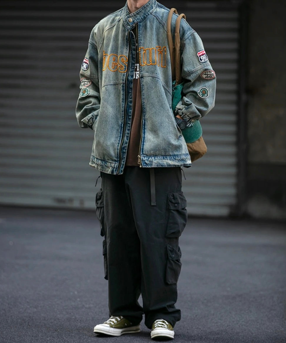 Broderet denimjakke til mænd