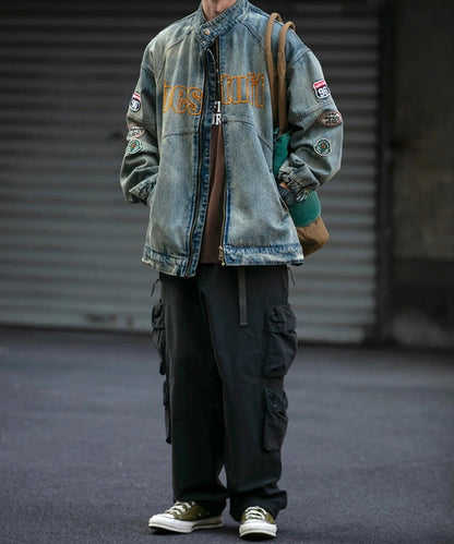 Broderet denimjakke til mænd