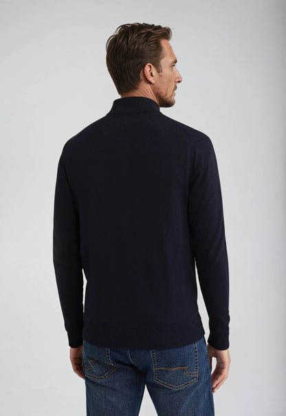 Marineblå herre-sweater med fuld lynlås