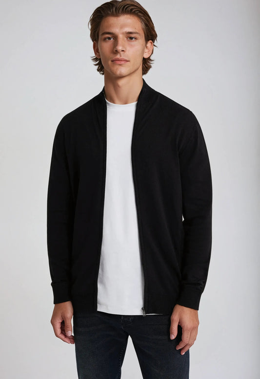 Sort herre-sweater med fuld lynlås