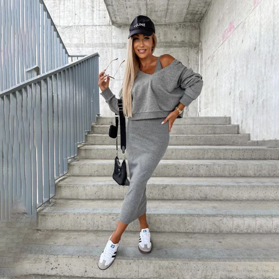 Elegant sæt med kjole og sweatshirt til kvinder