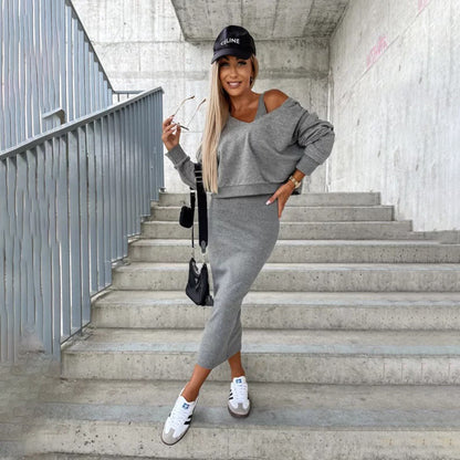 Elegant sæt med kjole og sweatshirt til kvinder