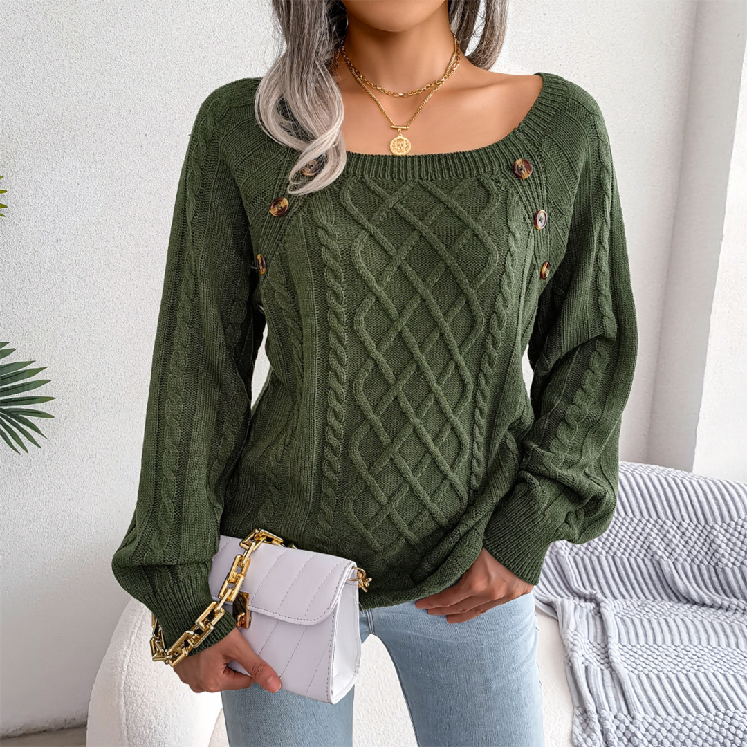 Strikket sweater med firkantet hals og twist