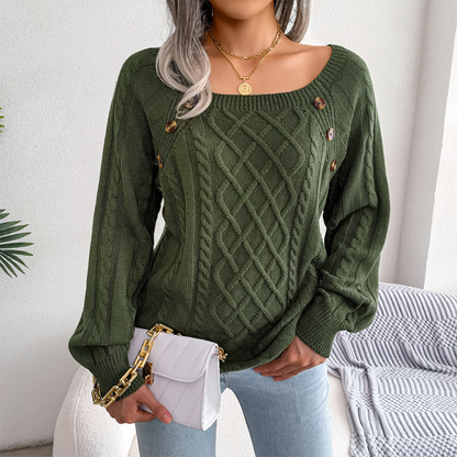 Strikket sweater med firkantet hals og twist