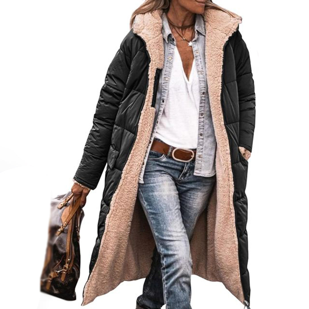 Vendbar sherpa-fleecejakke med lang hætte