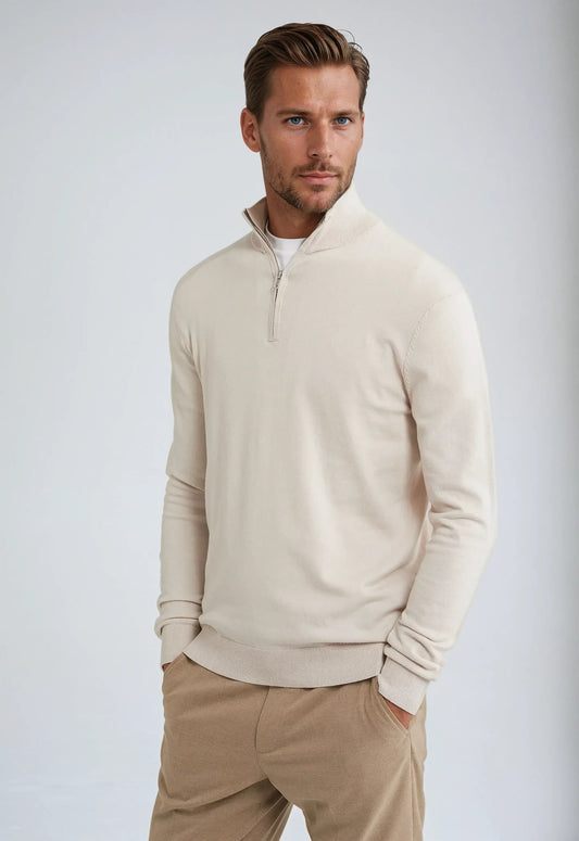 Beige sweater med halv lynlås