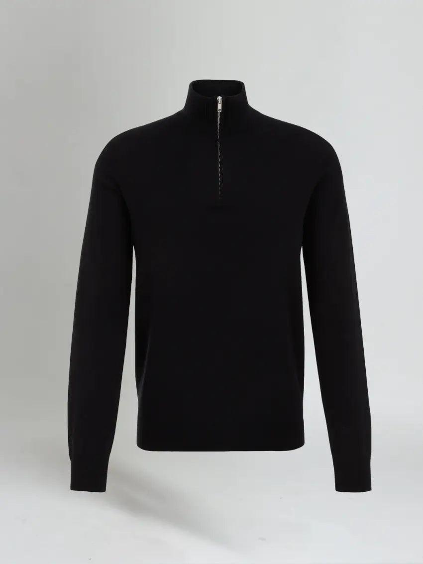 Sort sweater med halv lynlås