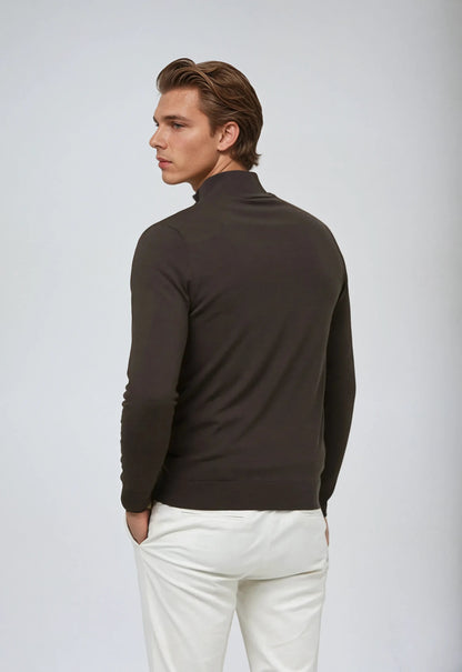 Brun sweater med halv lynlås