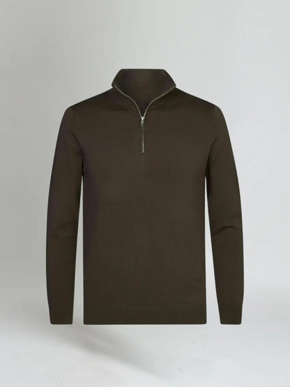 Brun sweater med halv lynlås