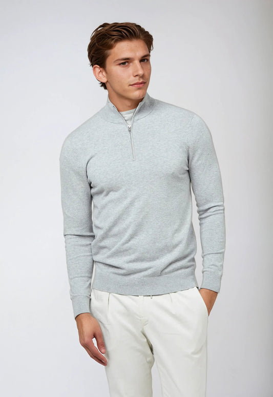 Lysegrå sweater med halv lynlås