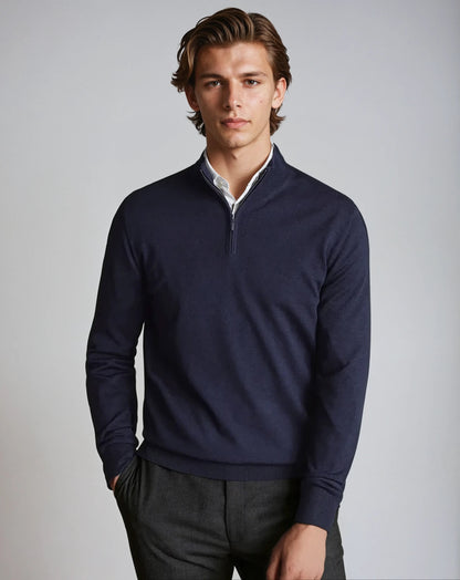 Marineblå sweater med halv lynlås
