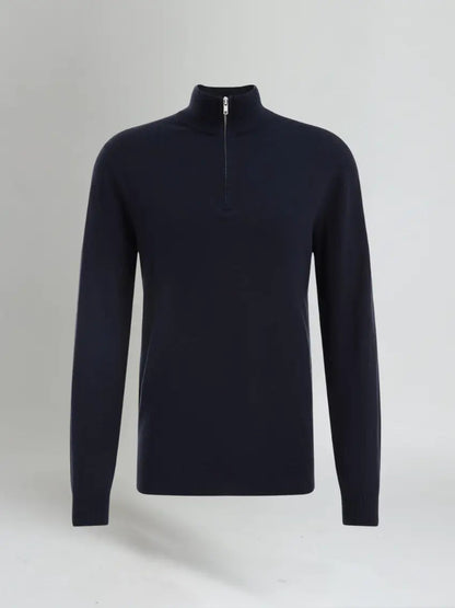 Marineblå sweater med halv lynlås