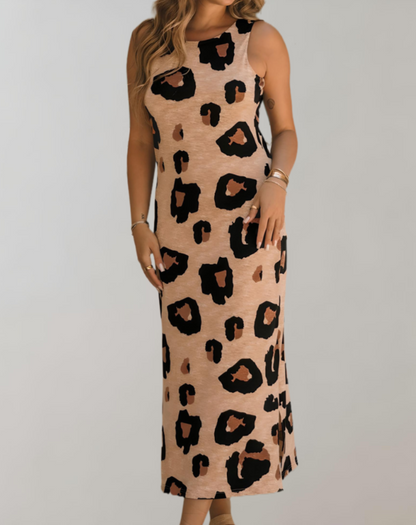 Midikjole med leopardprint til kvinder