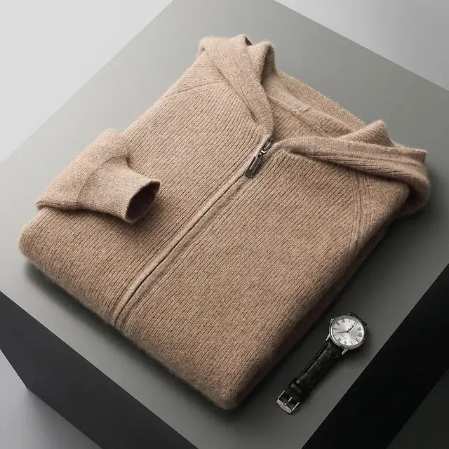 Cashmere hættetrøje med lynlås til mænd