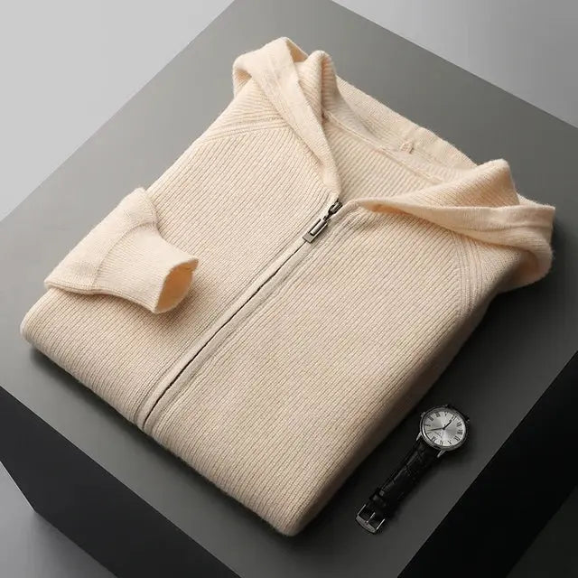 Cashmere hættetrøje med lynlås til mænd
