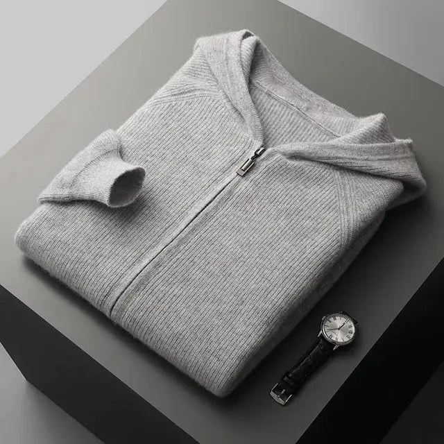 Cashmere hættetrøje med lynlås til mænd