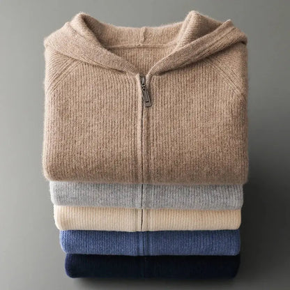 Cashmere hættetrøje med lynlås til mænd