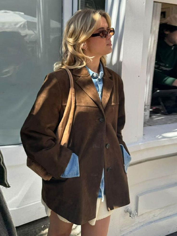 Vintage brun blazer i ruskindslæder