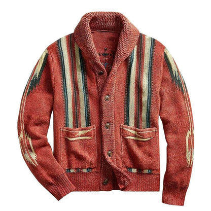 Vintage jacquardstrikket cardigan til mænd