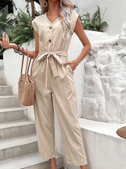 Stilfuld jumpsuit med korte ærmer til kvinder