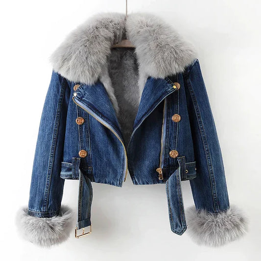Rævepels denimjakke