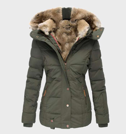Tyk og varm slim fit vinterjakke med hætte til kvinder