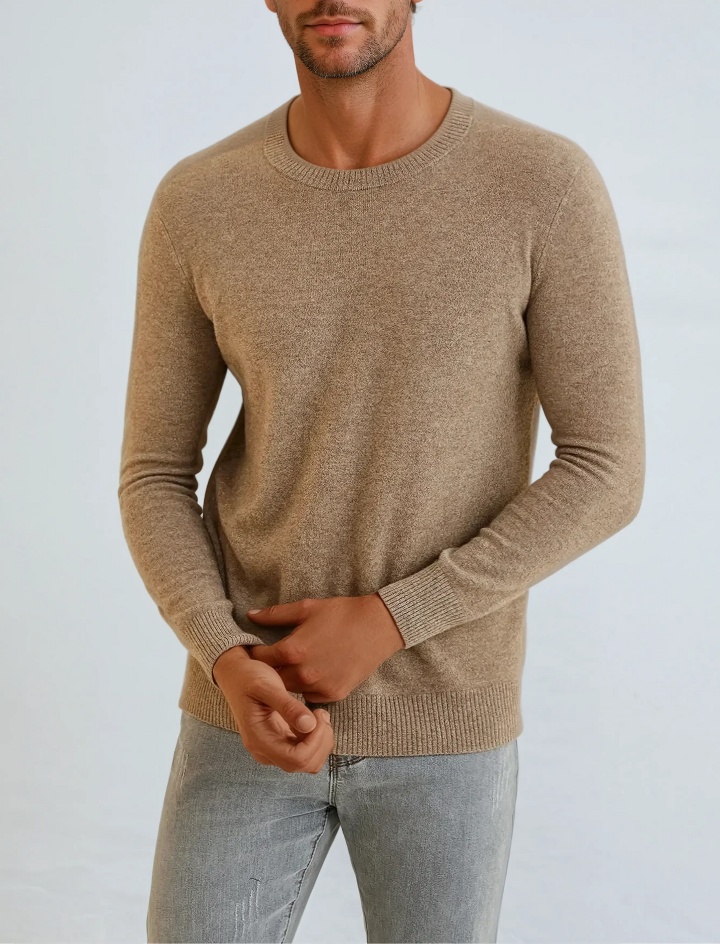 Khaki signatur-sweater i kashmir