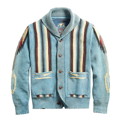 Vintage jacquardstrikket cardigan til mænd