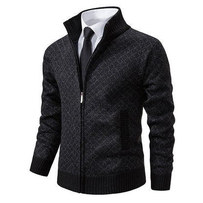 Cardigan med lynlås og diamantmønster til mænd