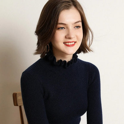 Ribstrikket sweater med flæser til kvinder
