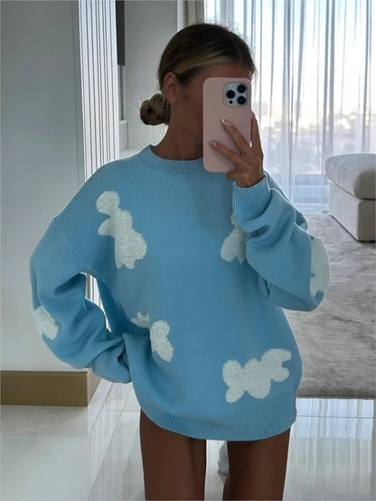Langærmet sweater med hjerteprint