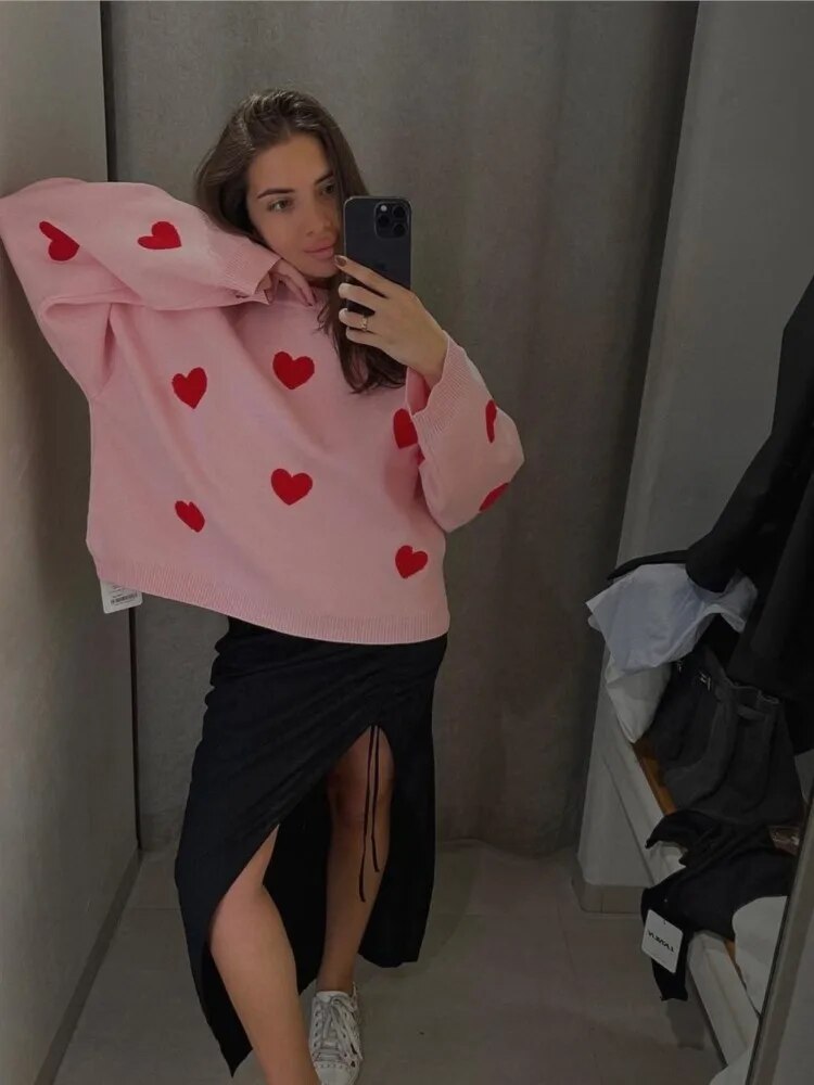 Langærmet sweater med hjerteprint