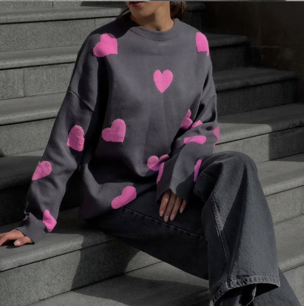 Langærmet sweater med hjerteprint