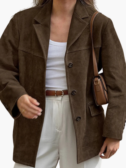 Vintage brun blazer i ruskindslæder