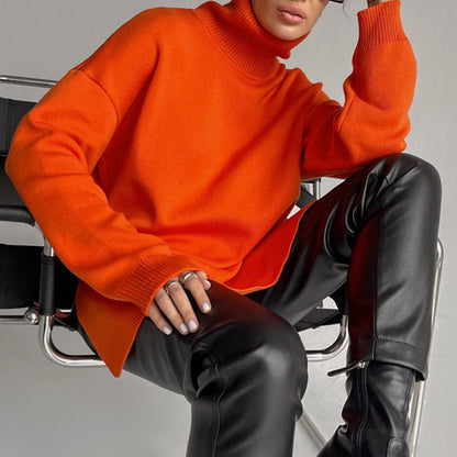 Strikket rullekravejakke med lange ærmer