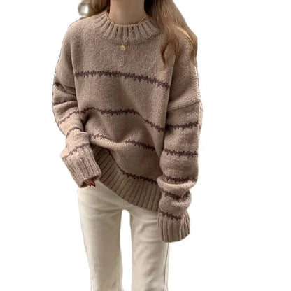 Vintage stribet løs sweater til kvinder