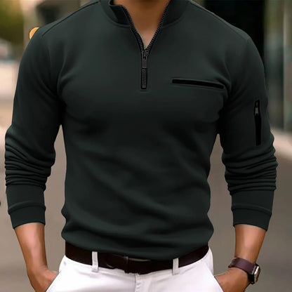 Langærmet poloshirt med lynlås til mænd