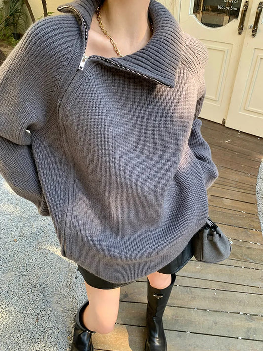 Pullover-cardigan med lynlås til kvinder