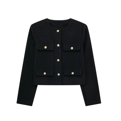 Trendy kort blazer med knapper til kvinder