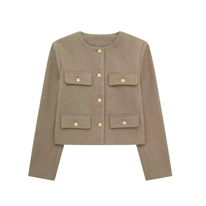 Trendy kort blazer med knapper til kvinder