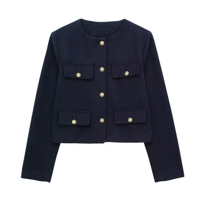 Trendy kort blazer med knapper til kvinder