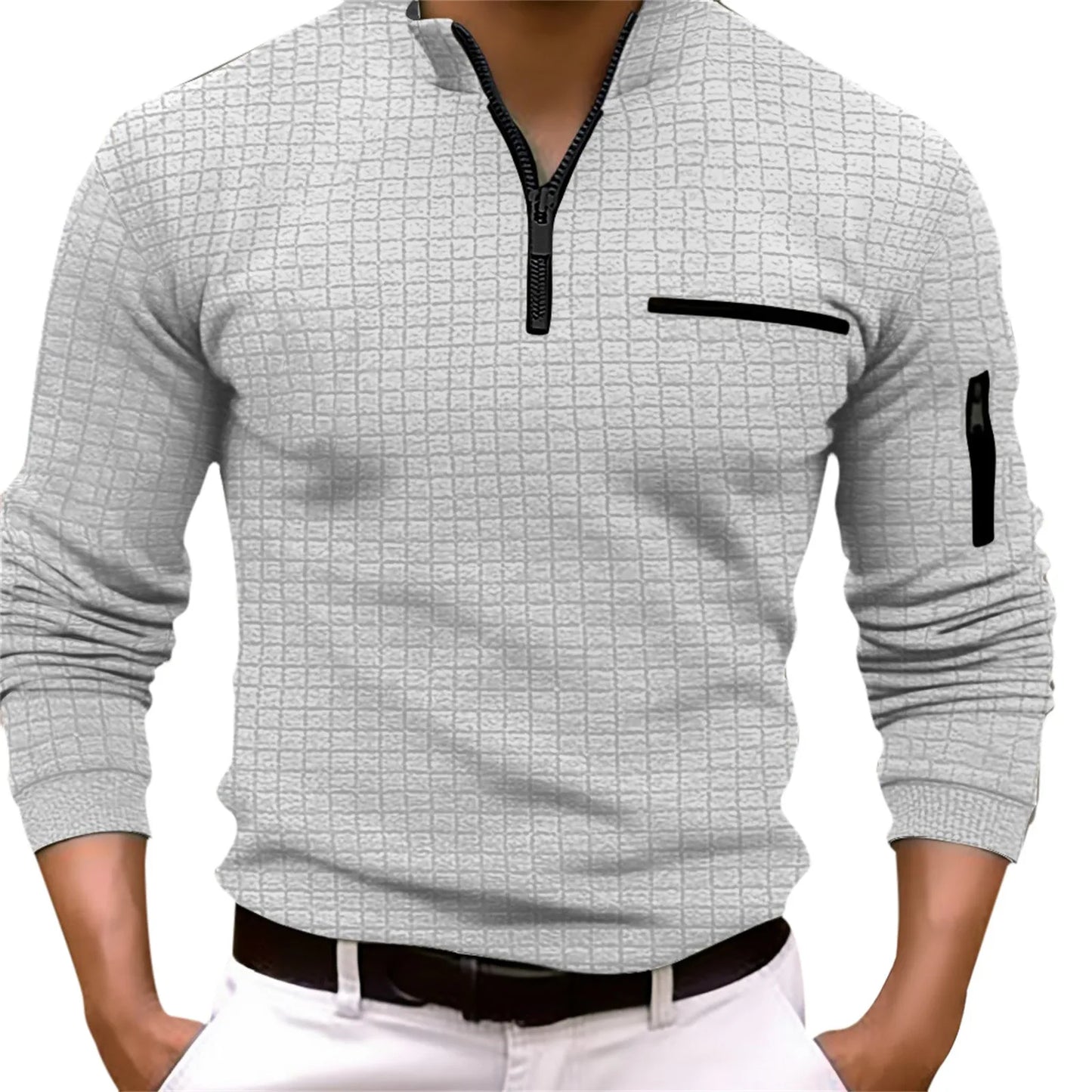 Langærmet poloshirt med lynlås til mænd