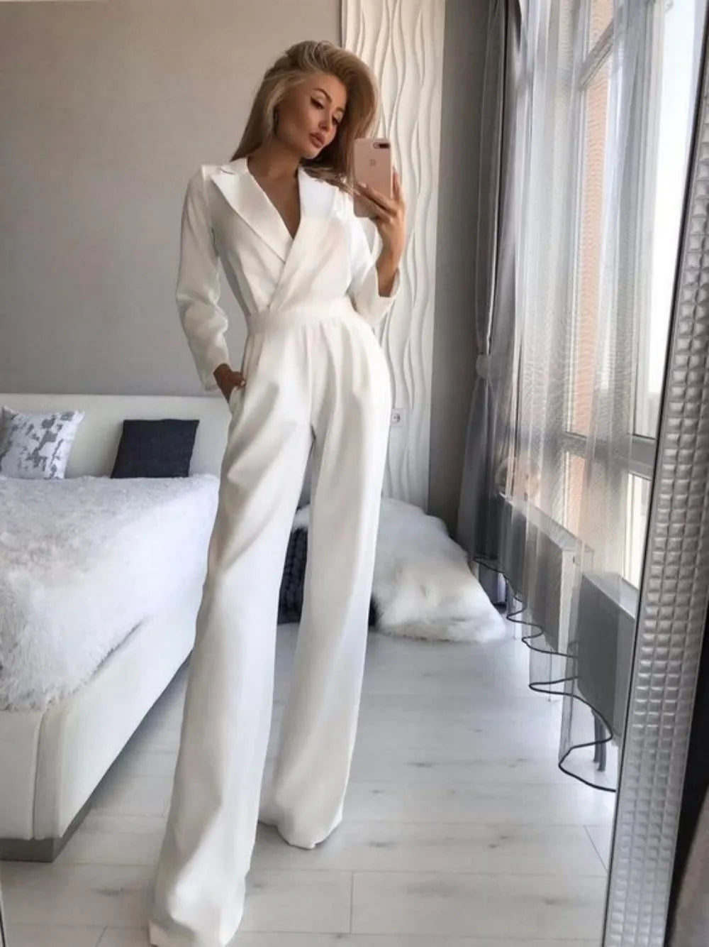 Elegant jumpsuit med krave til kvinder