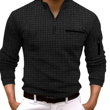 Langærmet poloshirt med lynlås til mænd