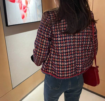 Vævet ternet blazer til kvinder
